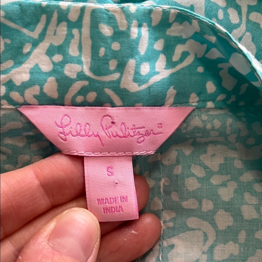 Lilly Pulitzer Sarasota Beaded Turquoise and White Patterned Tunic Top - Sz S - Picture 15 of 16